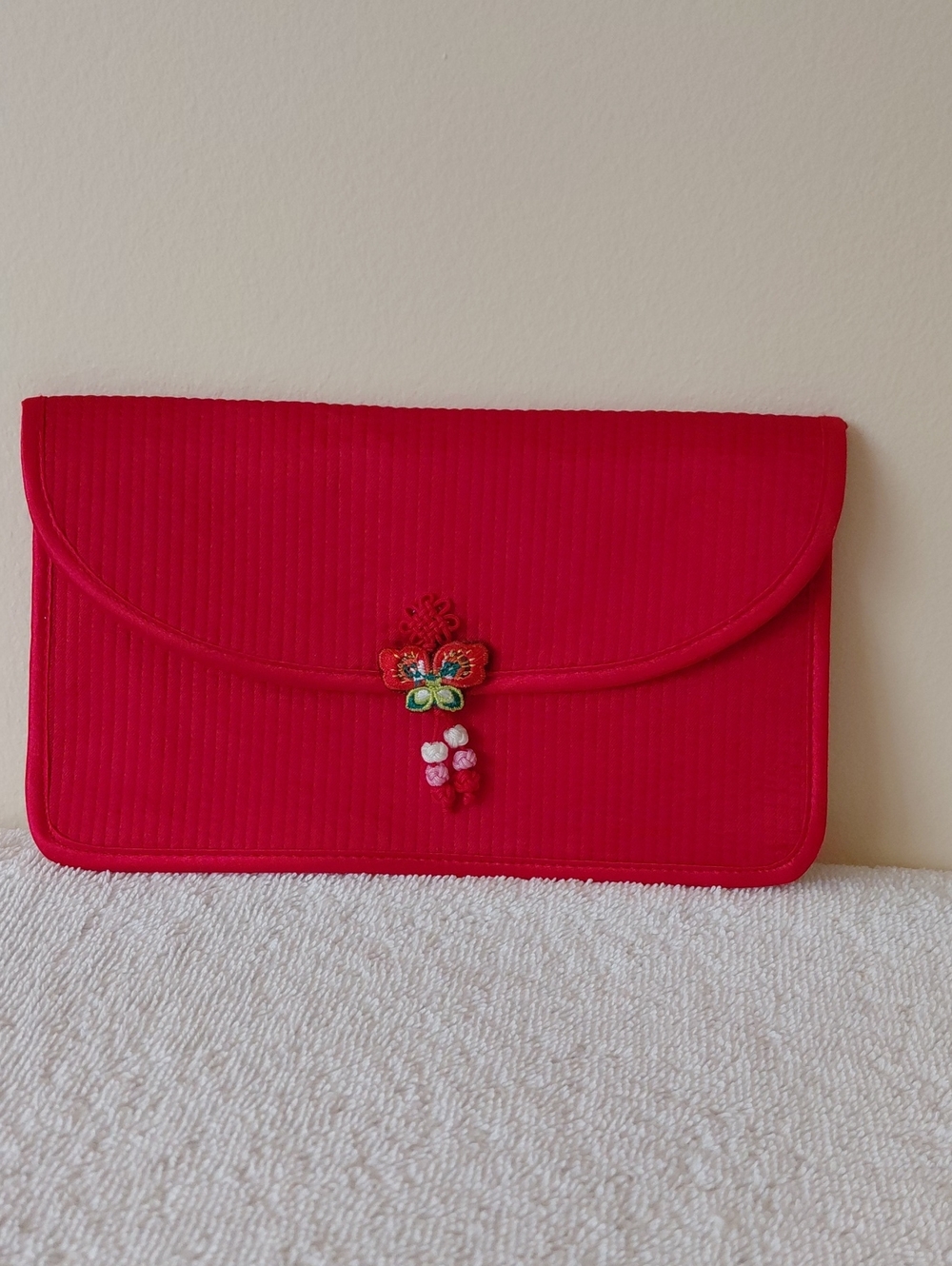 Red Embroidered Clutch Envelope Bag